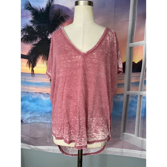 Express One Eleven pink oversized v neck tee MEDIUM Runs big - Picture 1 of 4